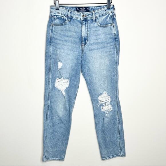 HOLLISTER Ultra High-Rise Mom Jeans Distressed Light Wash Size 27 x 27 - Picture 2 of 5